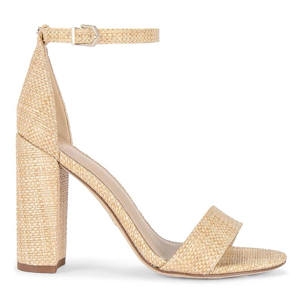 Sam Edelman 'Yaro' Raffia Sandal Heels, Woven Bleached Beechwood, Tan Size 8.5